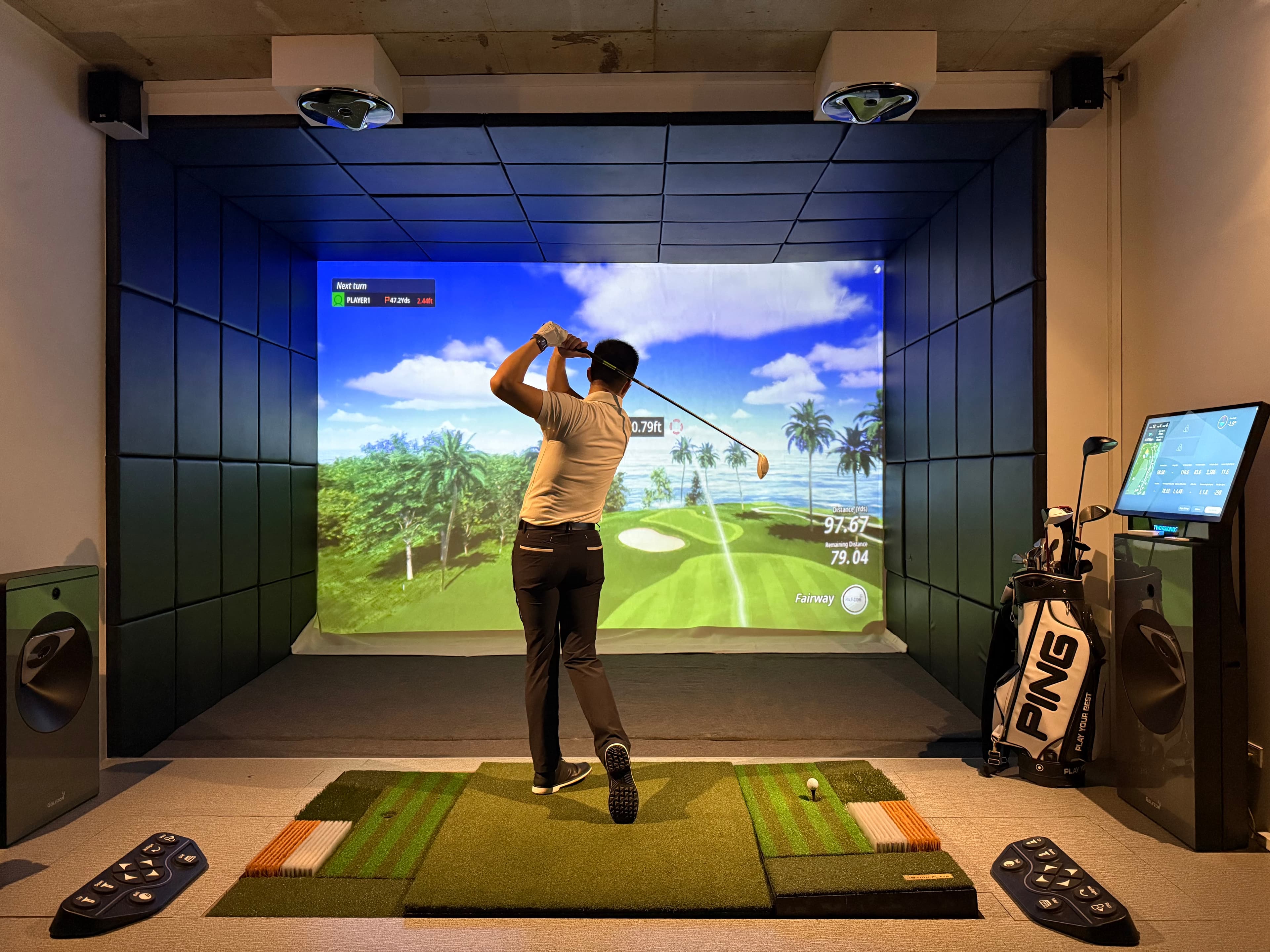 Premium indoor golf simulator room — NexSwing Bangkok showroom